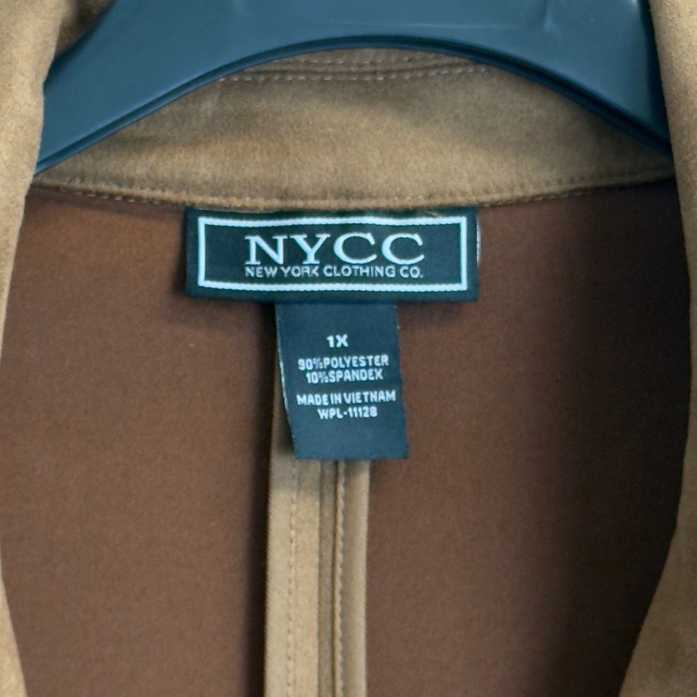 NYCC New York Clothing Co Faux Suede Open Front Jacket Camel Brown Womens 1X - Picture 2 of 7